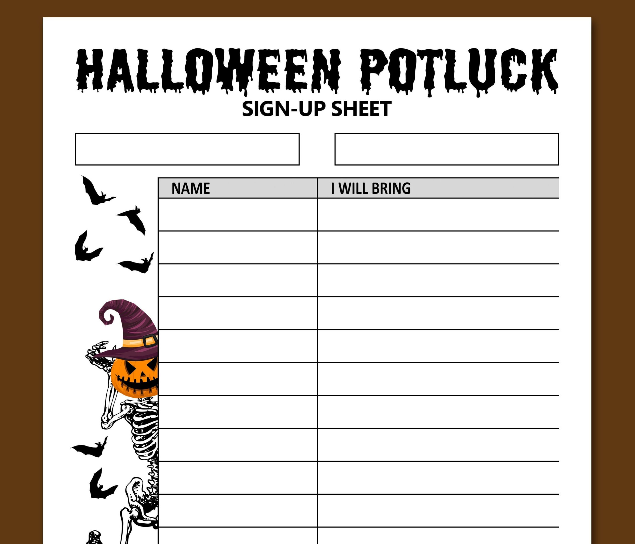 Halloween Potluck Sign Up Sheet Printable Letter 02 - Etsy New Zealand throughout Printable Halloween Potluck Sign Up Sheet