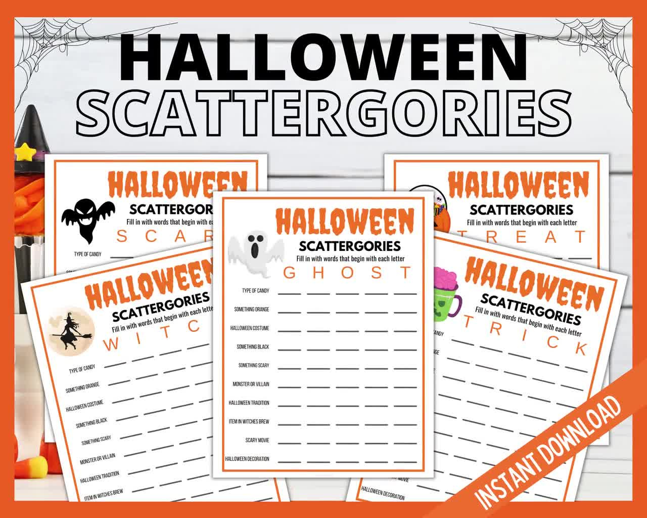 Halloween Scattergories, Halloween Printable Game, Halloween Party Fun,  Scary Halloween Party Printables, Halloween Teen Game for Printable Halloween Scattergories Mask