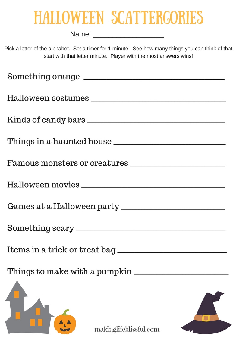 Halloween Scattergories Printable Game | Making Life Blissful within Halloween Scattergories Printable