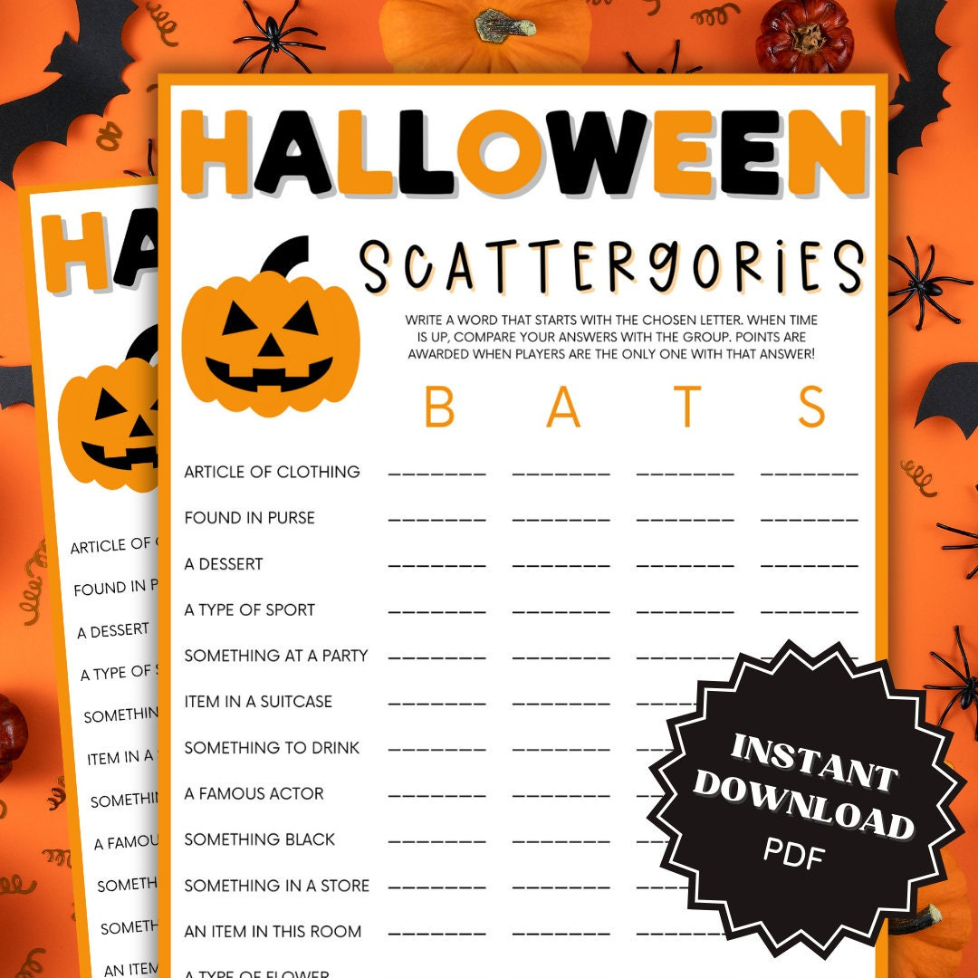 Halloween Scattergories-Spiel: Druckbare Wortspiele (Digitaler inside Halloween Scattergories Printable