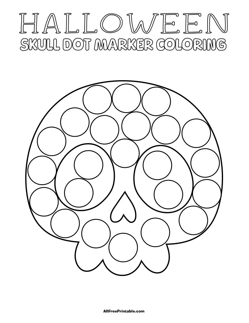 Halloween Skull Dot Marker Coloring Page – Free Printable with Halloween Skull Dot Marker Coloring Page Printable