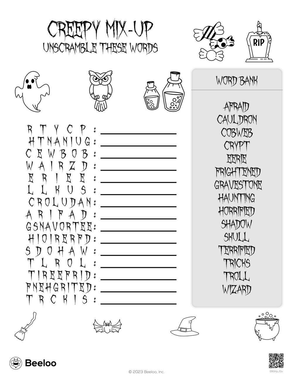 Halloween-Themed Word Scrambles • Beeloo Printable Crafts And pertaining to Halloween Word Jumble Printable