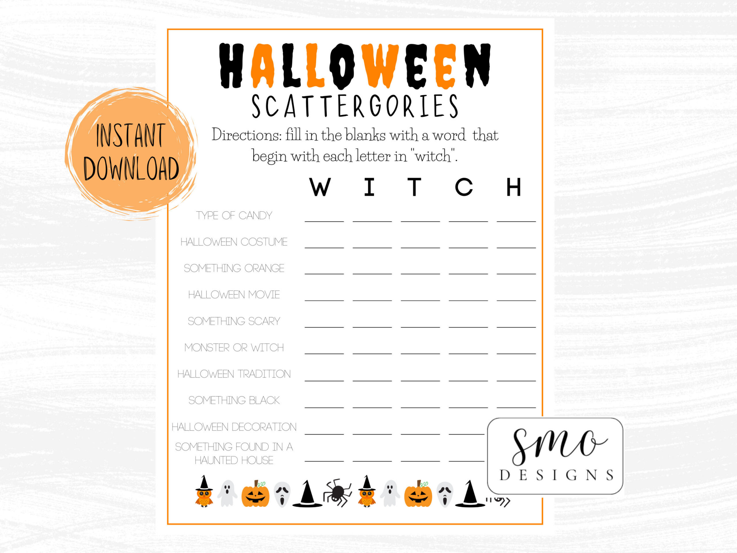 Halloween Witch Scattergories Halloween Party Game Word Finder inside Printable Halloween Scattergories Mask