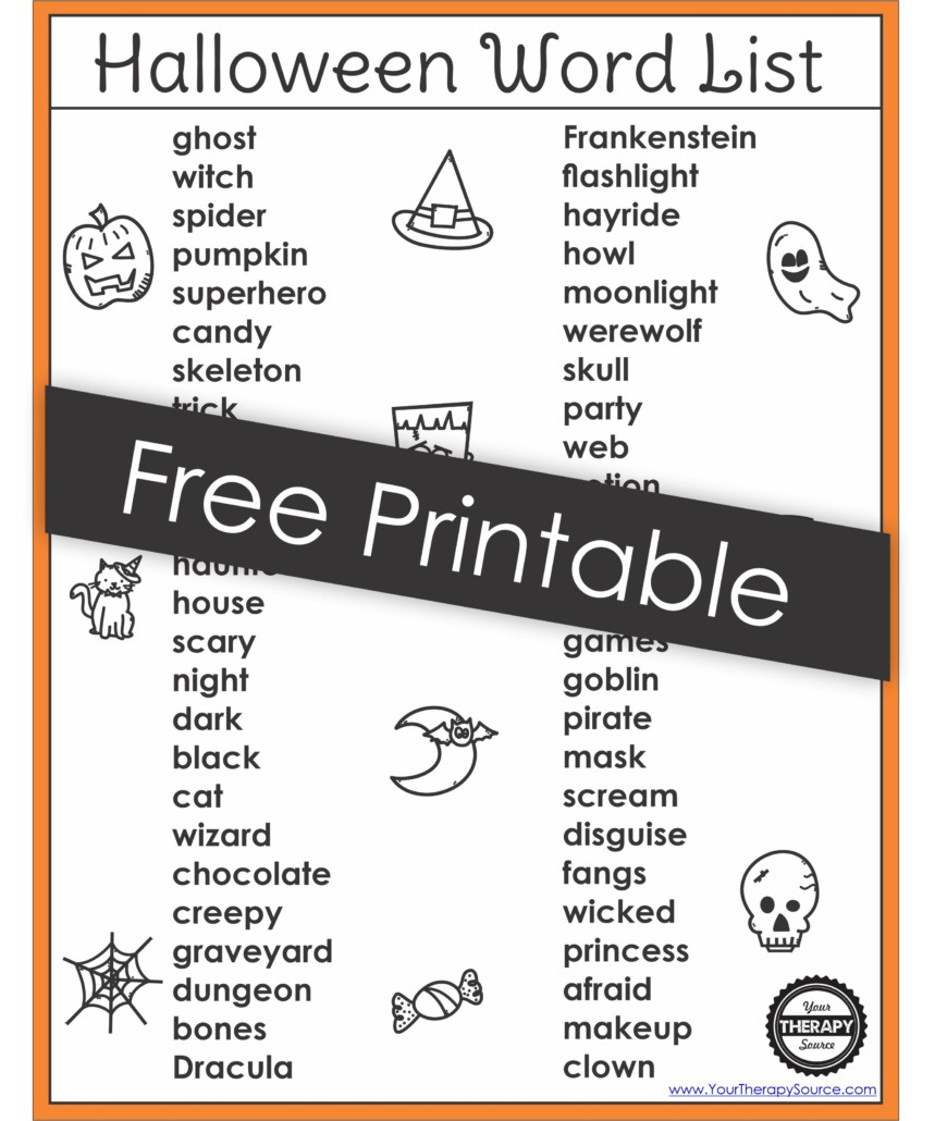 Halloween Word List Printable Free Pdf - Your Therapy Source inside Printable Halloween Words ABC Order