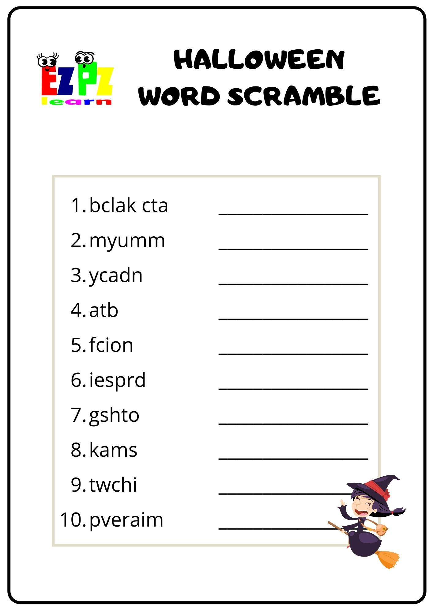 Halloween Word Scramble - Ezpzlearn intended for Printable Halloween Word Scramble