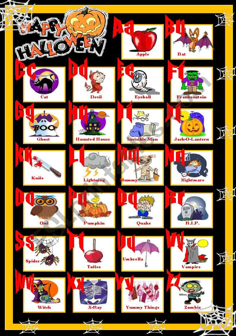 Happy Halloween Abc - Esl Worksheetsolnechnaya - Worksheets pertaining to Halloween Words Abc Order Printable