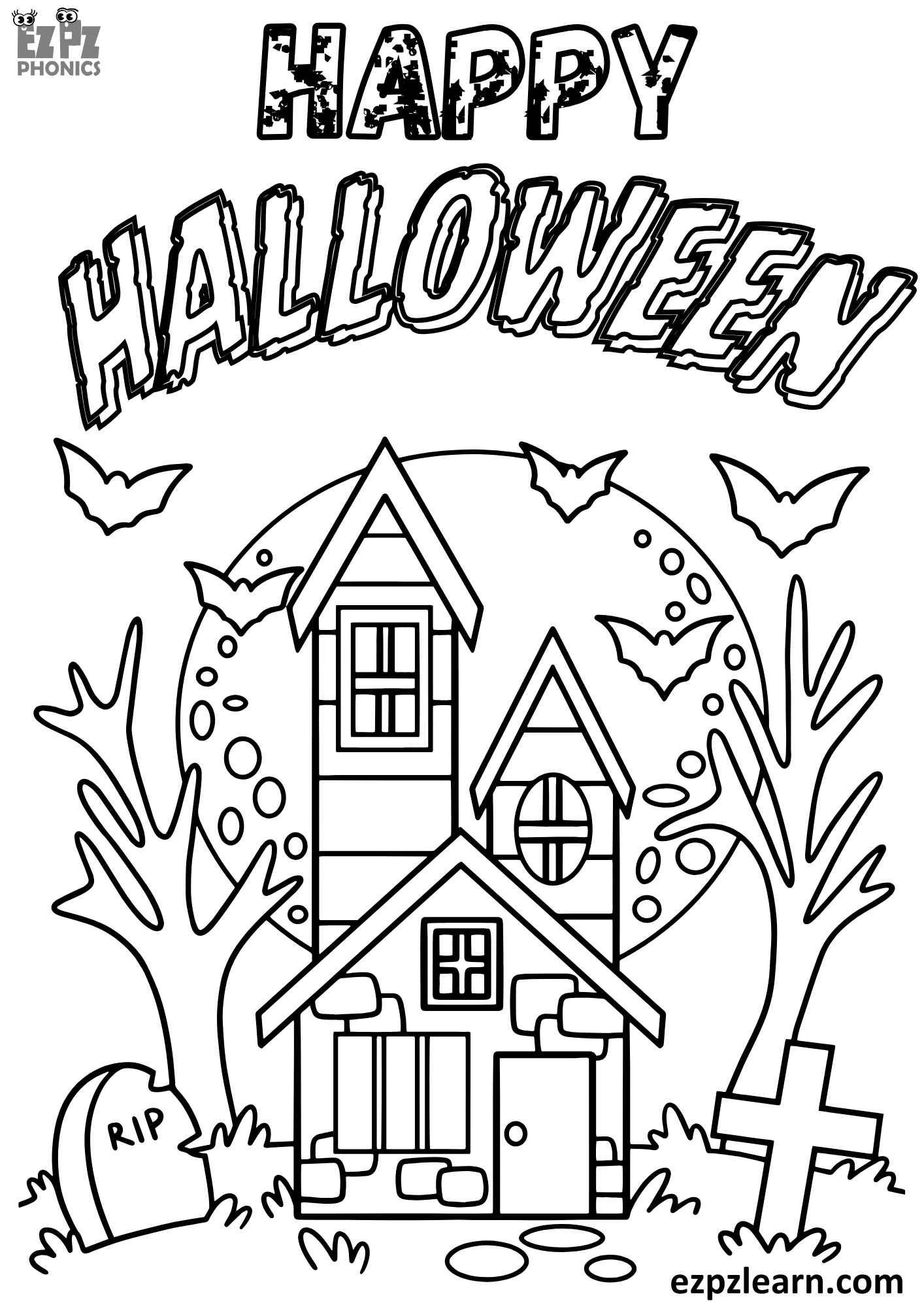 Happy Halloween Coloring Page Haunted House Free Printable Pdf intended for Printable Happy Halloween Coloring Page