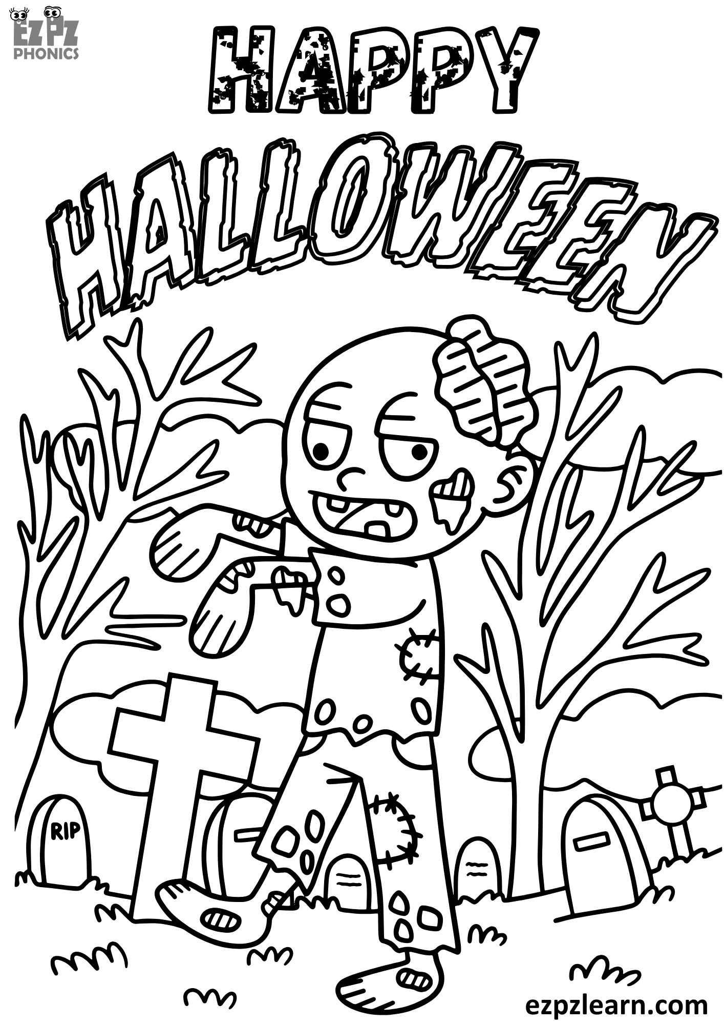 Happy Halloween Coloring Page Zombie Free Printable Pdf Download with Printable Happy Halloween Coloring Page