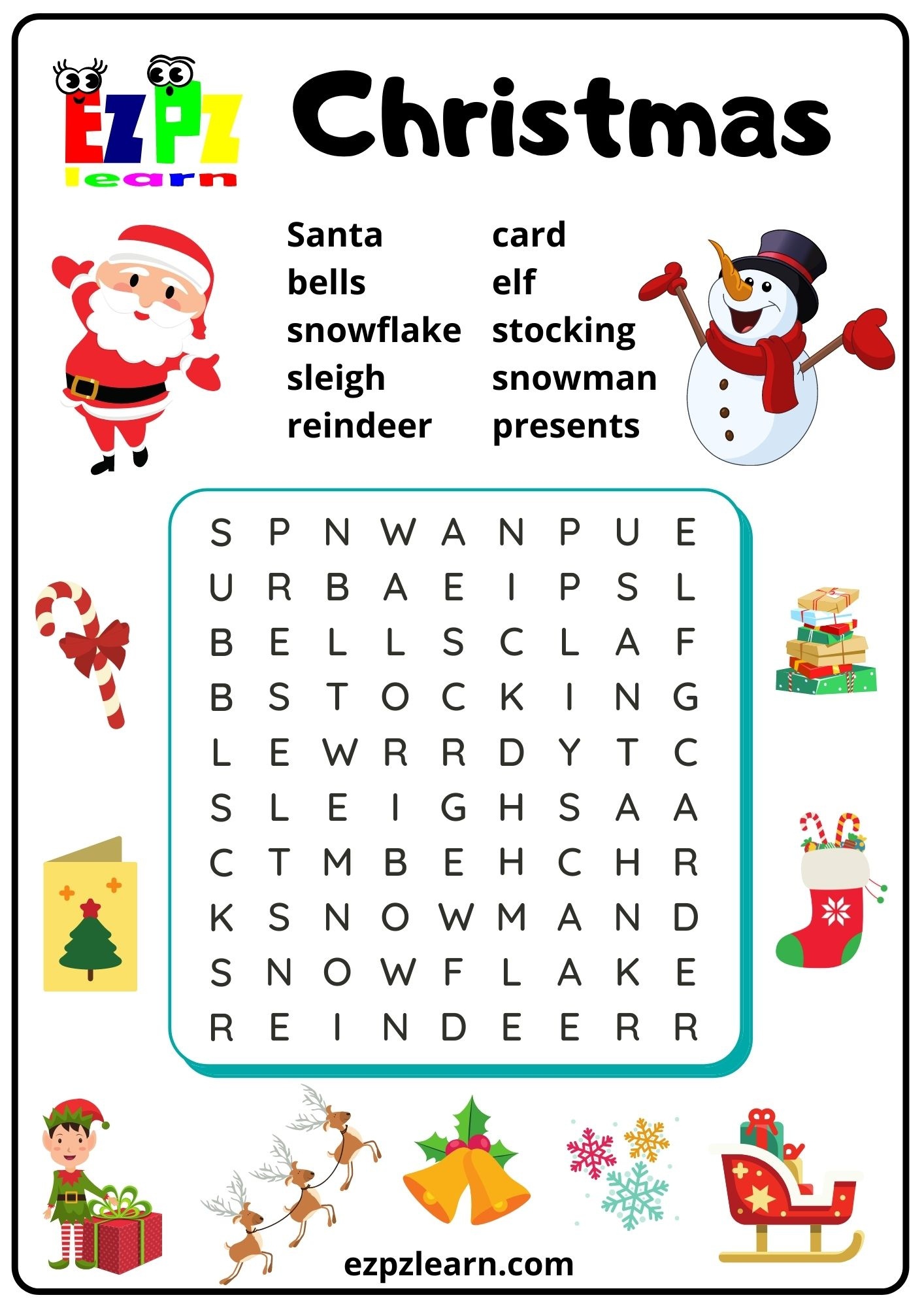 Kid&amp;#039;S Christmas Word Search For English Learners Free Pdf Download throughout Christmas Word Search for Kids Printable