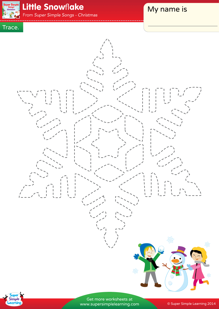 Little Snowflake Worksheet - Trace The Snowflake - Super Simple in Christmas Stars Tracing Worksheet Printable