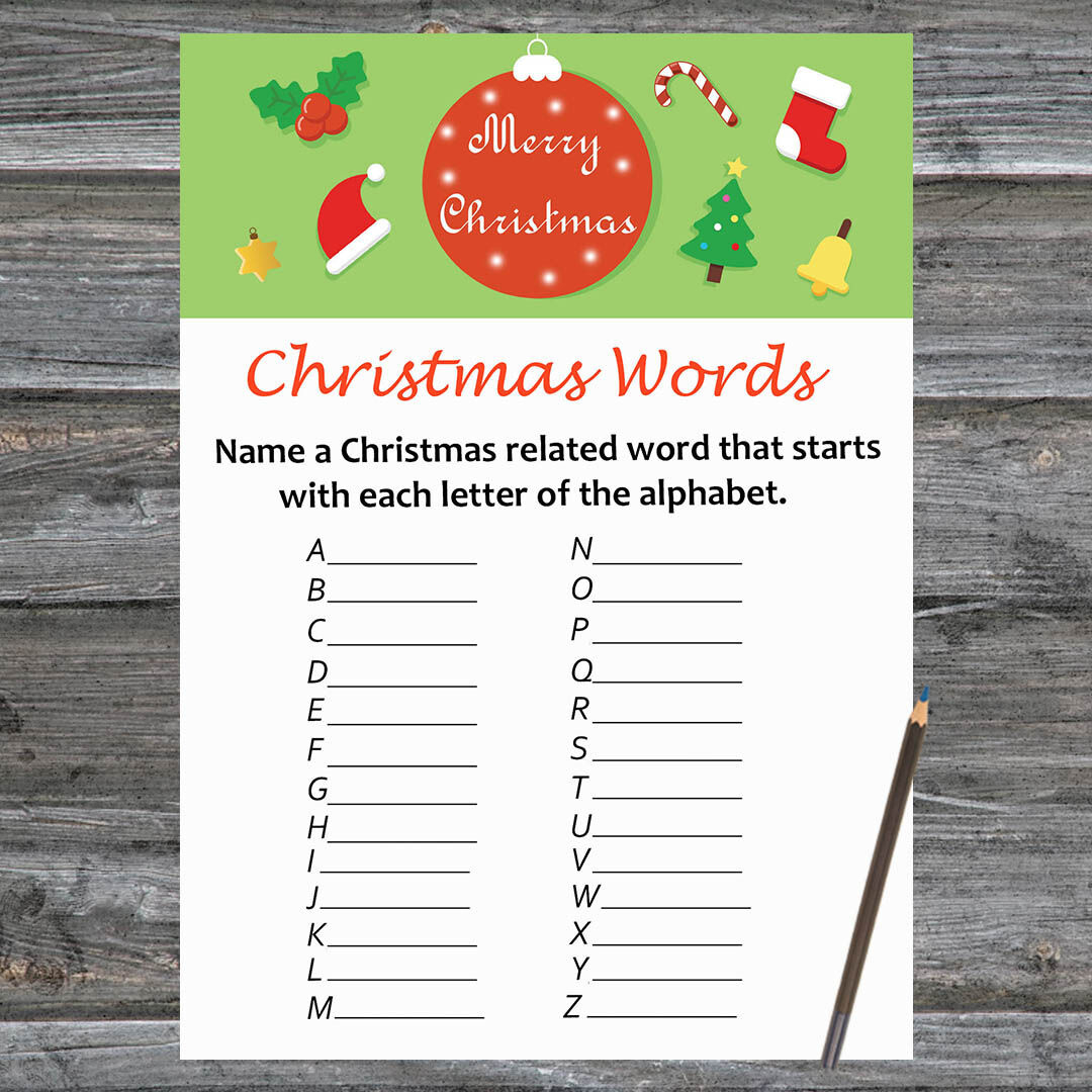 Merry Christmas Card,Christmas Word A-Z Game Printable within Christmas A Z Game Printable