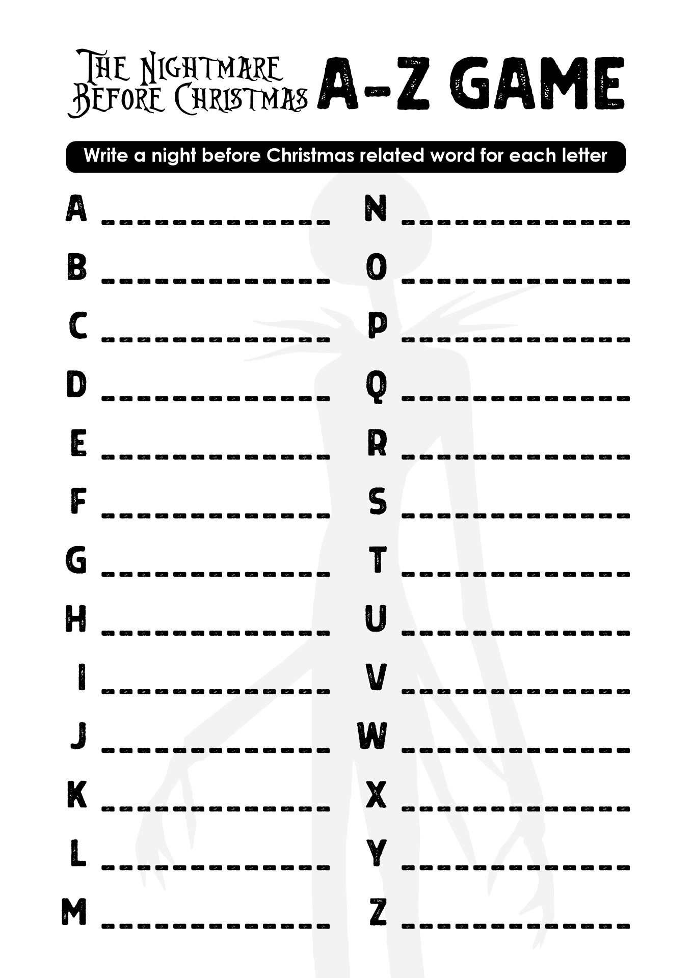 Nightmare Before Christmas Activities - 10 Free Pdf Printables for The Nightmare Before Christmas A Z Game Printable