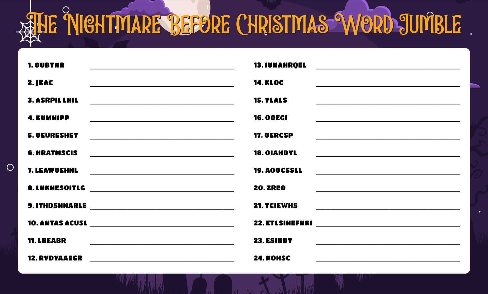 Nightmare Before Christmas Activities - 10 Free Pdf Printables with The Nightmare Before Christmas Word Jumble Printable