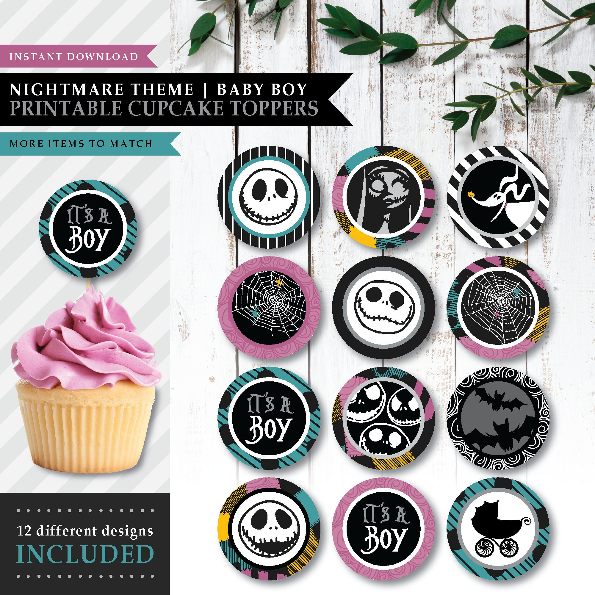Nightmare *Skellington Love* Printable Cupcake Toppers | Dessert in Printable The Nightmare Before Christmas Cupcake Toppers
