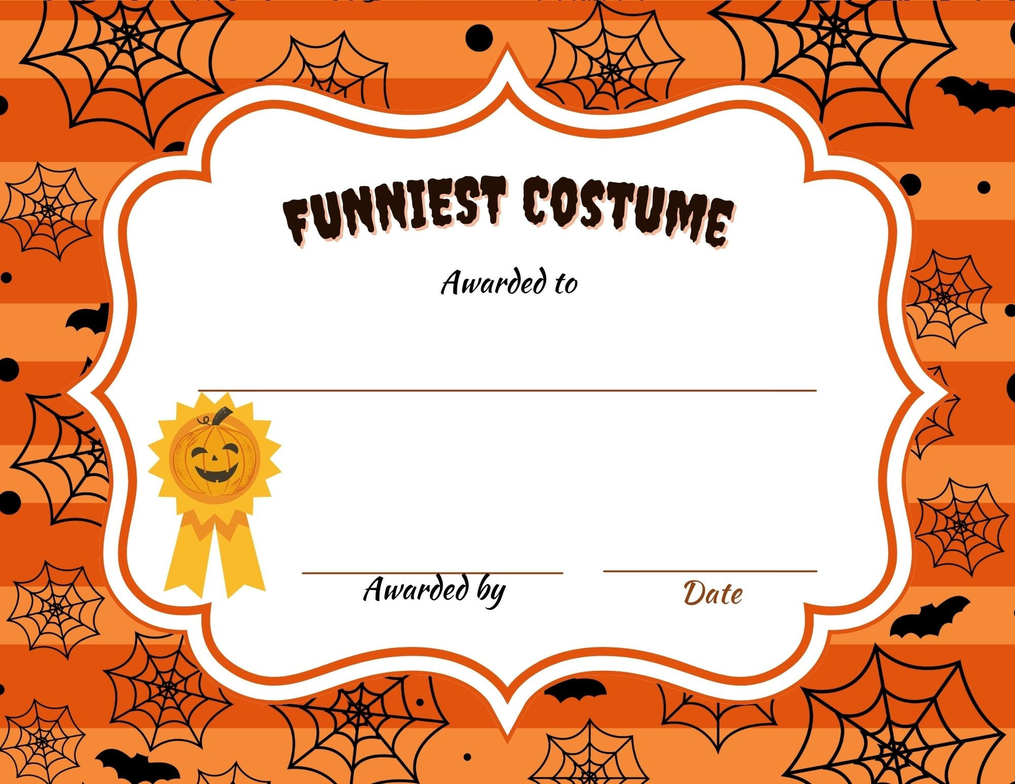 Printable (8) Different Halloween Costume Award Certificates inside Printable Halloween Costume Certificate