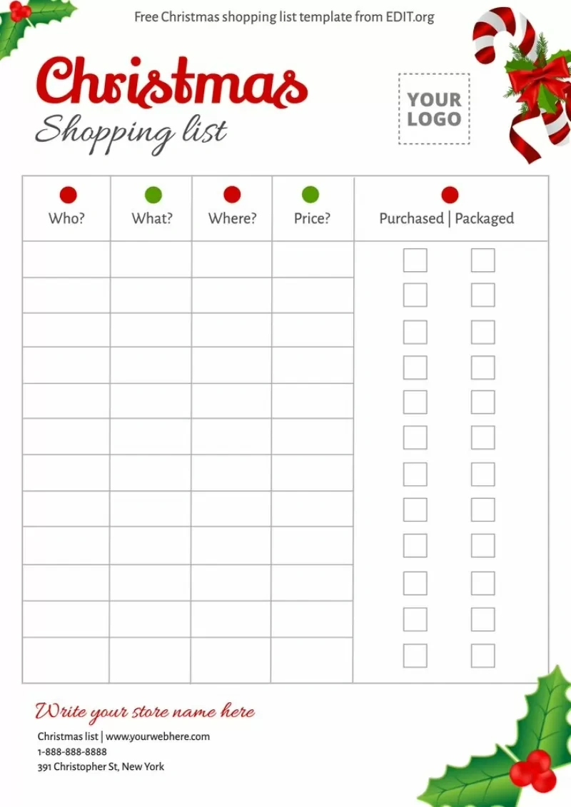 Printable Christmas List Templates For Your Business with Christmas Shopping List Printable