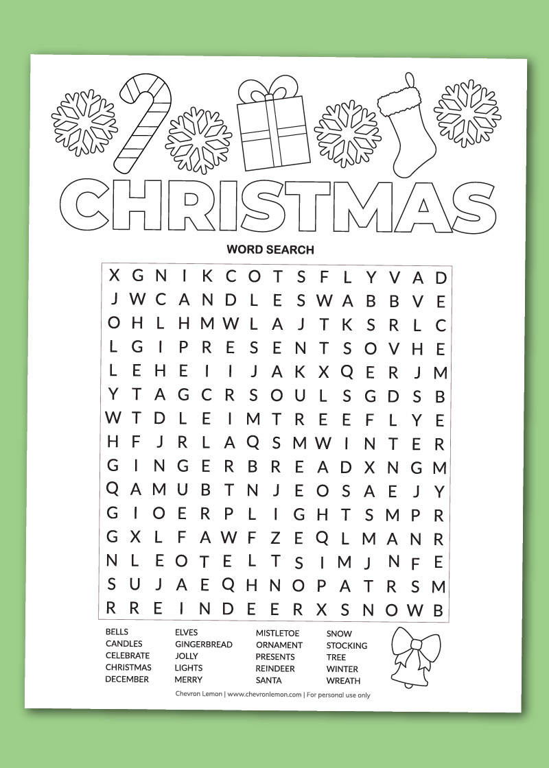 Printable Christmas Word Search - Chevron Lemon inside Printable Christmas Word Search Puzzle