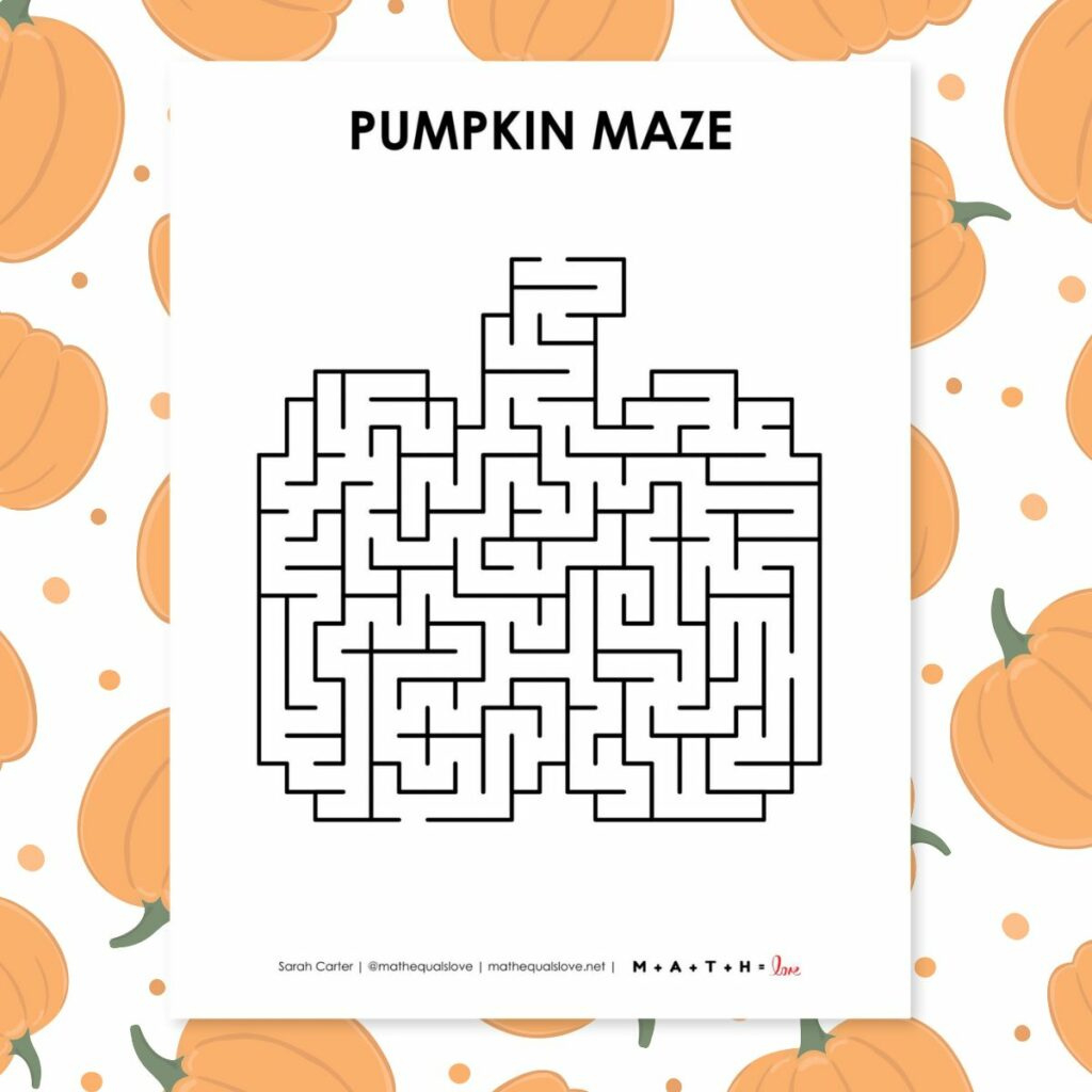 Pumpkin Maze Printable For Fall Or Halloween | Math = Love for Pumpkin Maze Printable