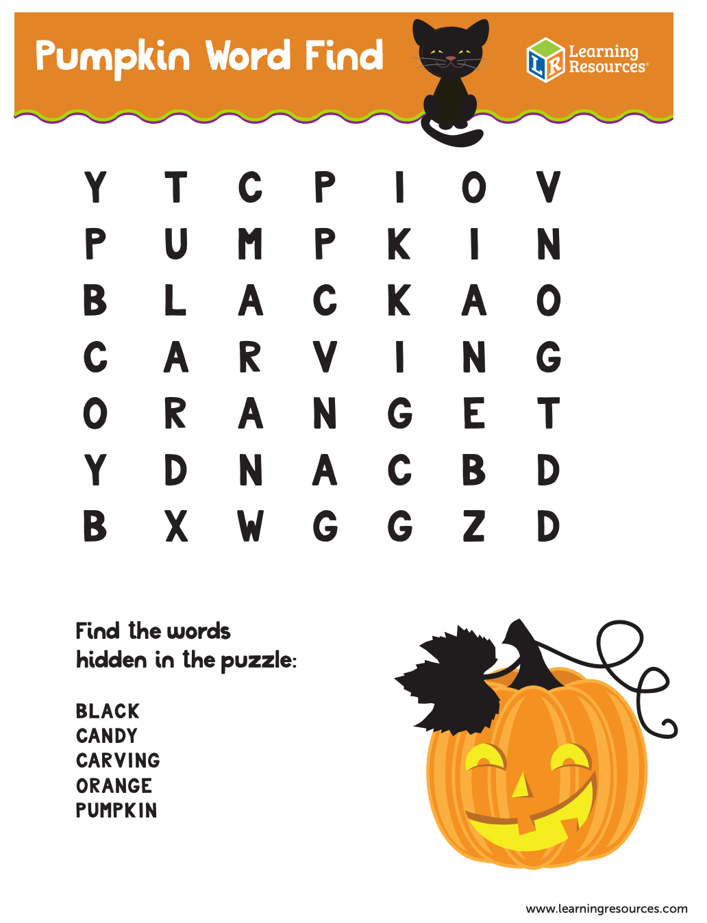 Pumpkin Word Find Printable For Kids | Learning Resources pertaining to Halloween Word Search for Kids Printable