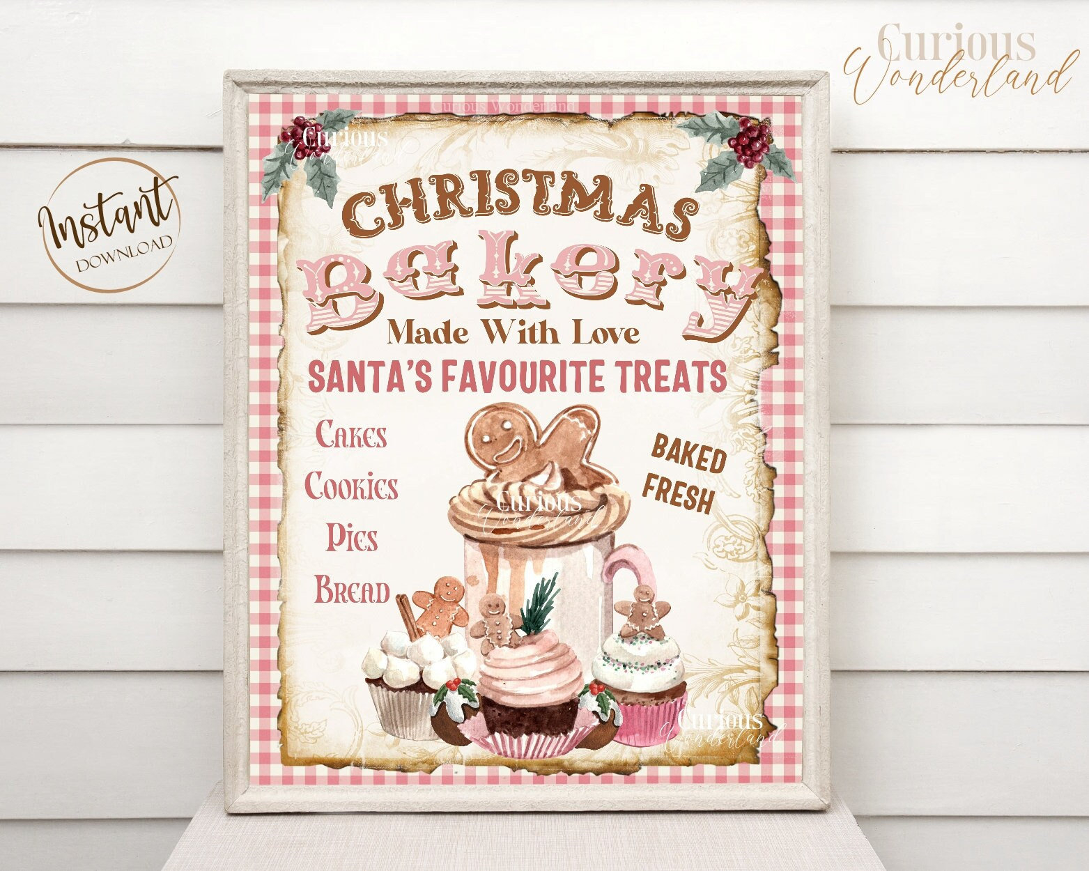 Shabby Chic Christmas Bakery Sign - Digital Instant Download regarding Gingerbread Bakery Christmas Sign Printable