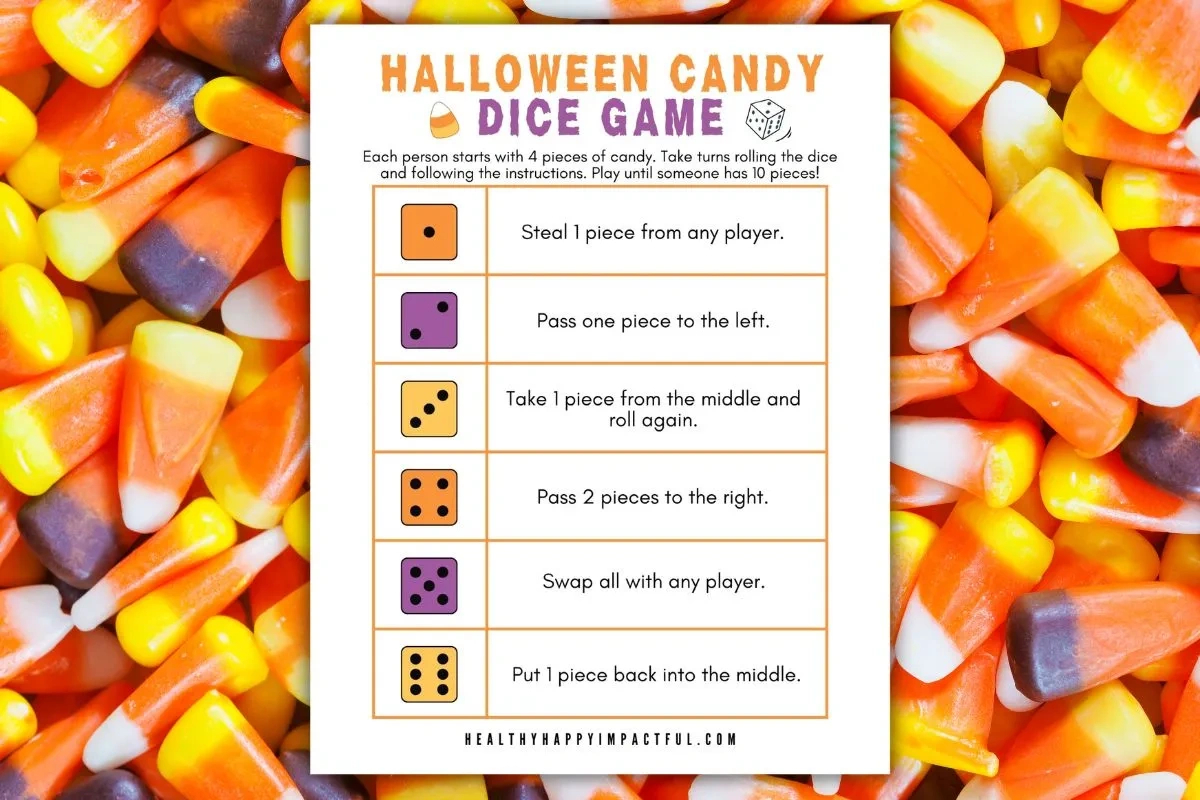 Spooky &amp;amp; Sweet Halloween Candy Dice Game (Free Printable) in Halloween Candy Dice Game Printable
