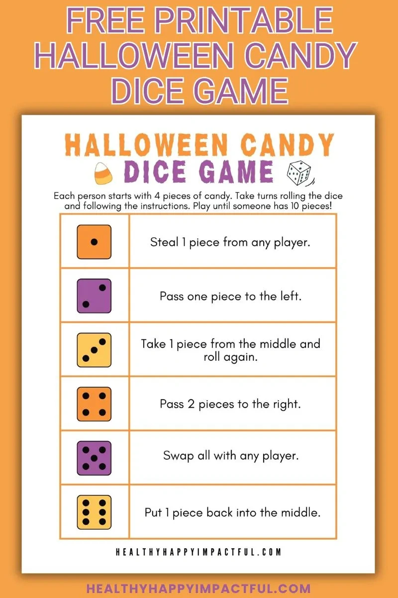 Spooky &amp;amp; Sweet Halloween Candy Dice Game (Free Printable) in Printable Halloween Candy Dice Game 10