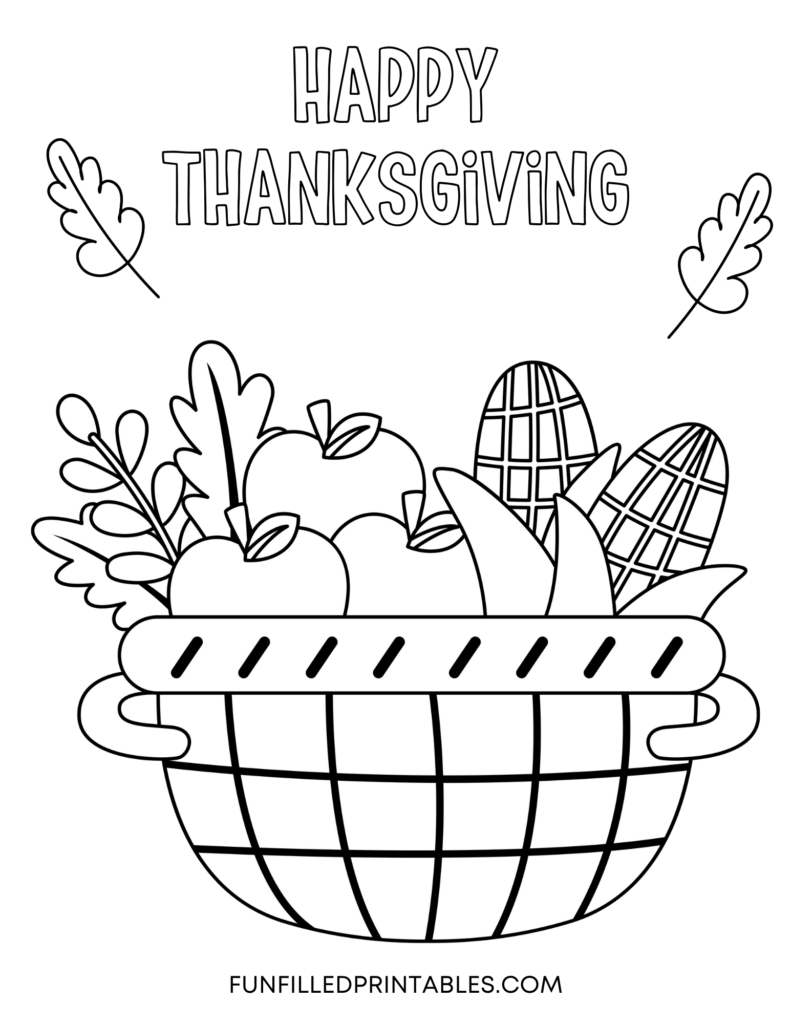 Thanksgiving Coloring Pages For Kids - Free Printable within Thanksgiving Fruit Basket Coloring Page Printable