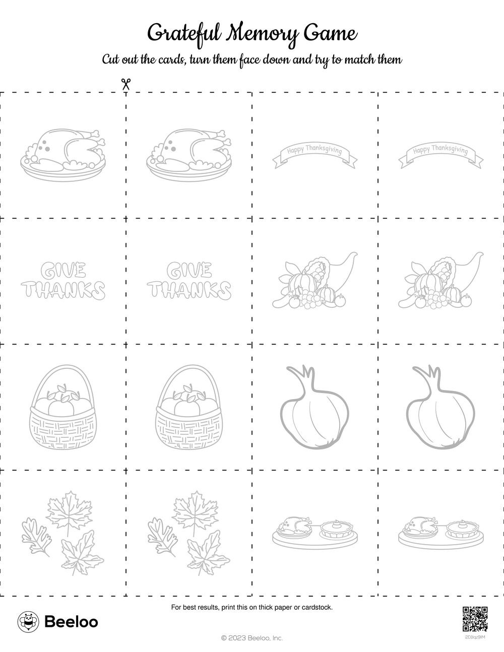 Thanksgiving-Themed Memory Games • Beeloo Printable Crafts And inside Thanksgiving Matching Worksheet Printable