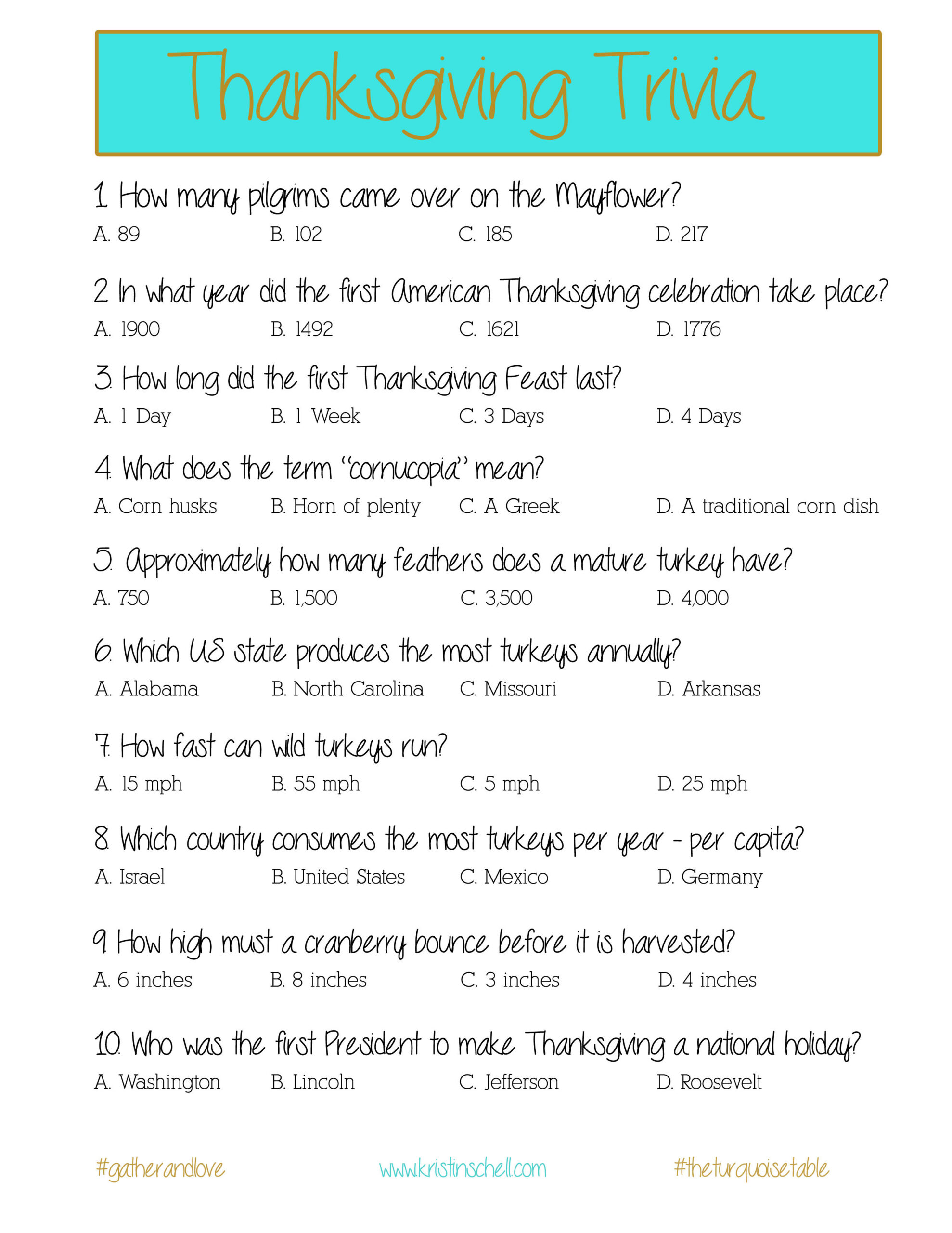 Thanksgiving Trivia {A Printable For Your Gathering} - The inside Thanksgiving Trivia Game Printable