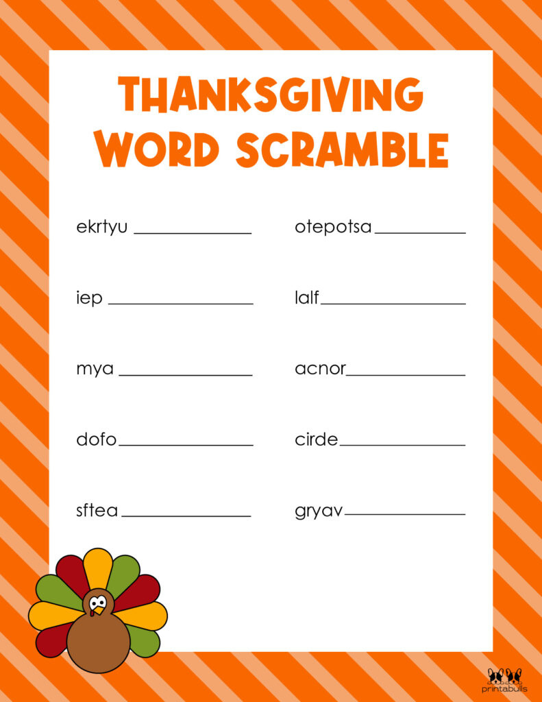 Thanksgiving Word Scrambles - 10 Free Printables | Printabulls throughout Thanksgiving Word Scramble Printable