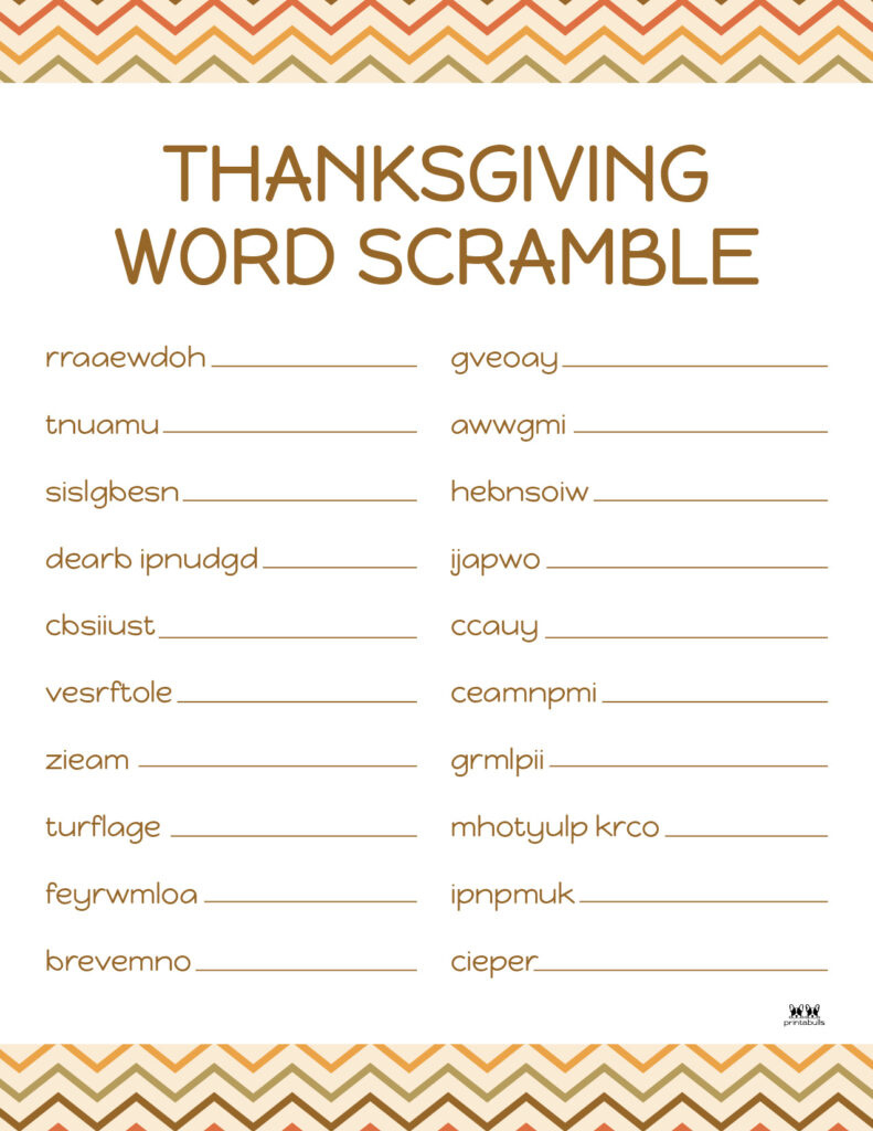 Thanksgiving Word Scrambles - 10 Free Printables | Printabulls throughout Thanksgiving Word Scramble Printable