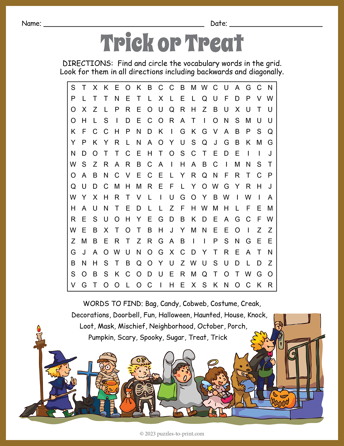 Trick Or Treat Word Search with Printable Trick or Treat Halloween Word Search