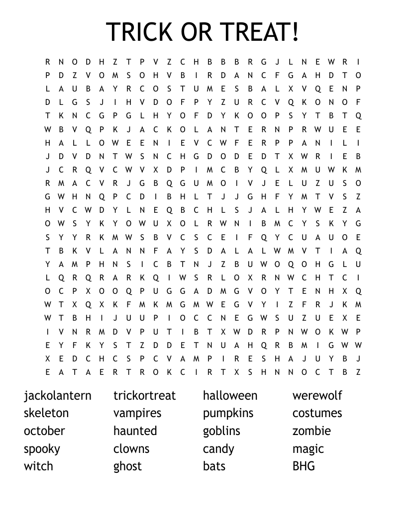 Trick Or Treat! Word Search - Wordmint throughout Printable Trick or Treat Halloween Word Search