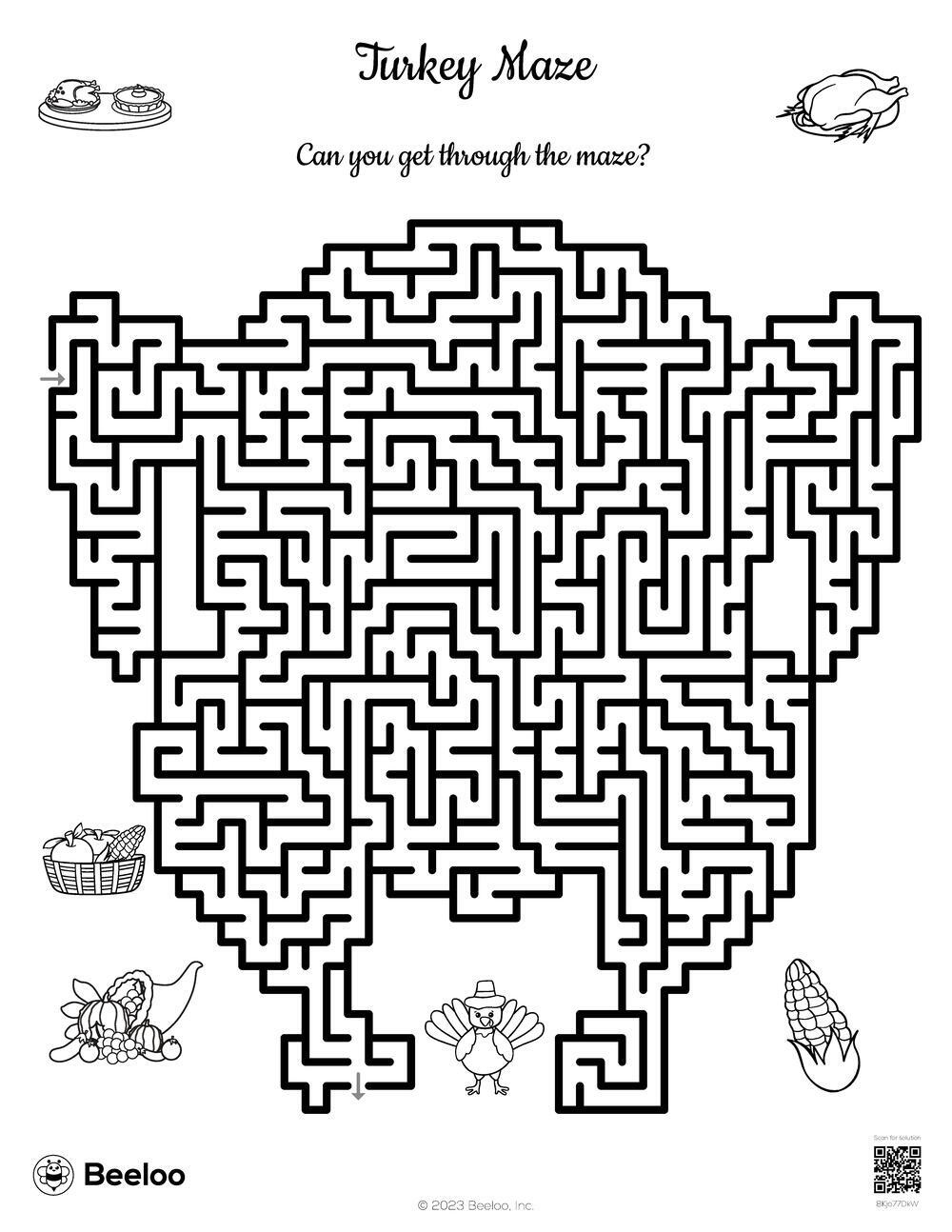 Turkey Maze • Beeloo Printable Crafts And Activities For Kids with regard to Thanksgiving Maze Printable