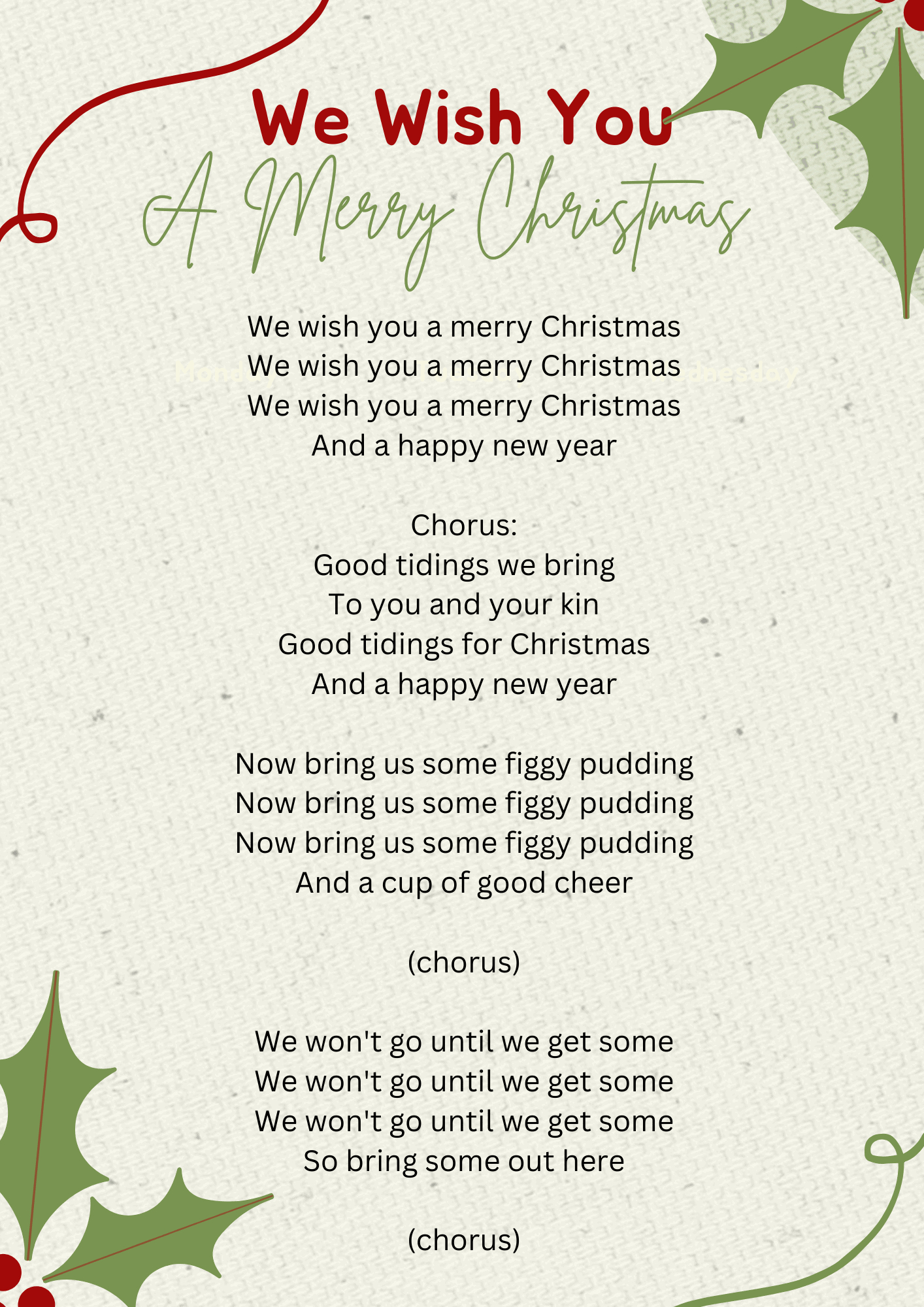 We Wish You A Merry Christmas Lyrics regarding We Wish You A Merry Christmas Lyrics Printable