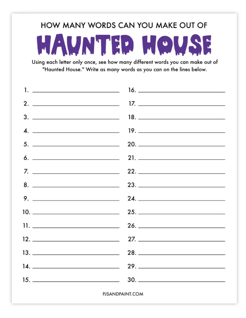 11 Free Printable Halloween How Many Words Games - Pjs And Paint regarding How Many Words Can You Make From Halloween Printable