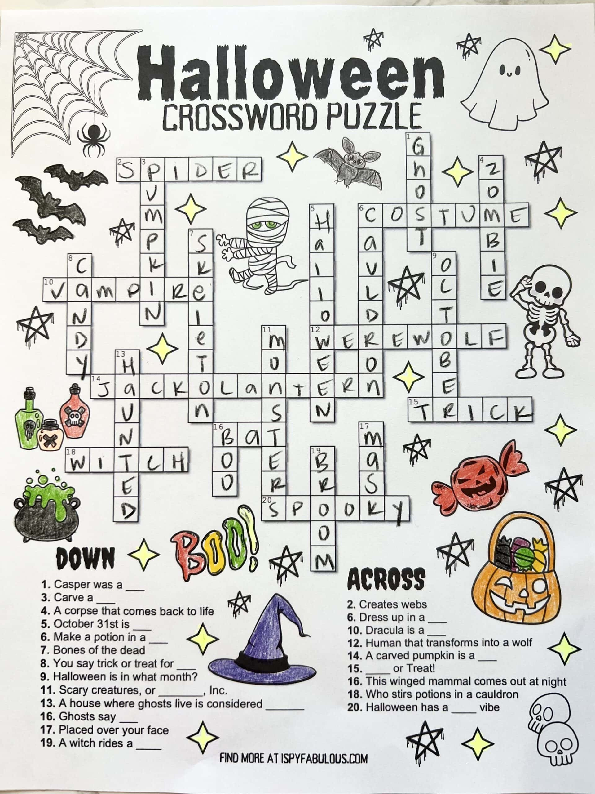 A Kid-Friendly Halloween Crossword Puzzle - I Spy Fabulous throughout Halloween Crossword Printable