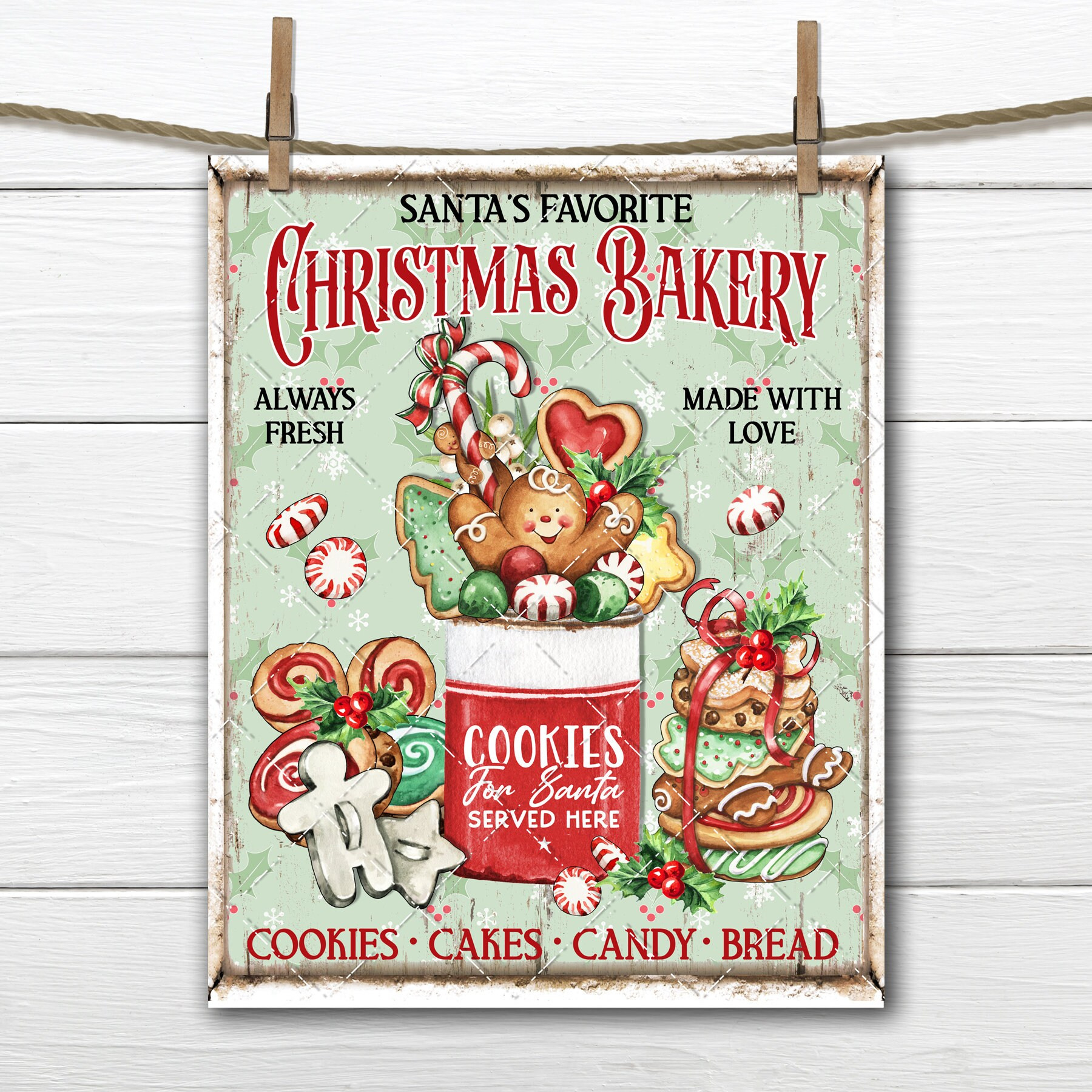 Christmas Bakery Gingerbread Sign Santa Cookies Candy Cakes Xmas with Printable Gingerbread Bakery Christmas Sign
