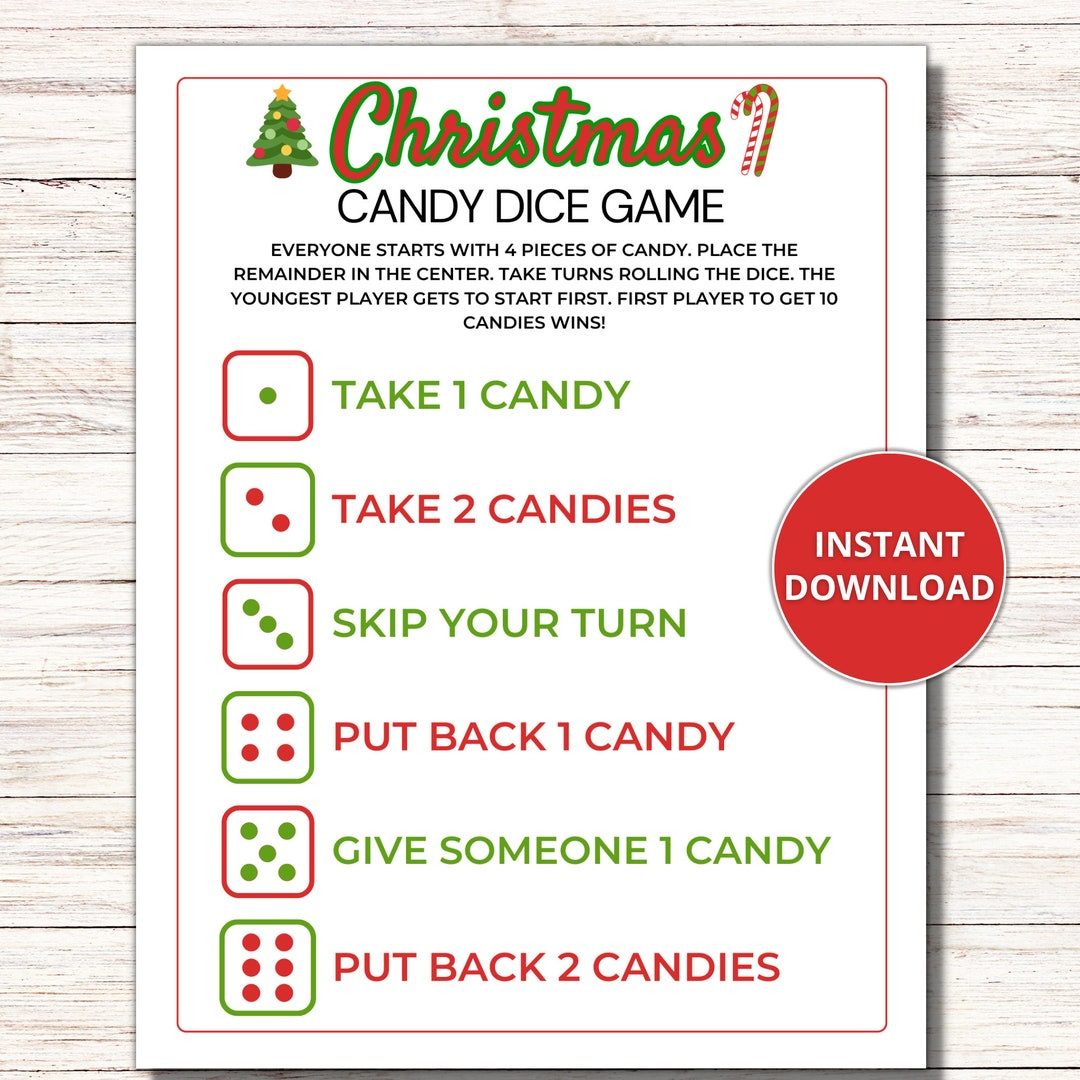 Christmas Candy Dice Game, Printable Christmas Dice Game, Candy within Printable Christmas Candy Dice Game 10
