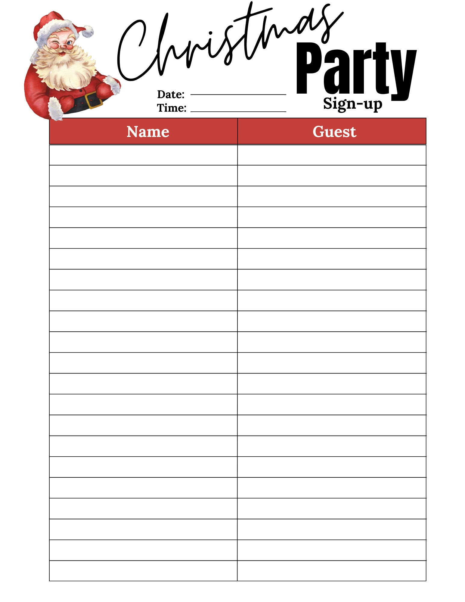 Christmas Party Sign Up Sheet | Christmas Sign Up | Party Sign Up within Christmas Party Sign Up Sheet Printable