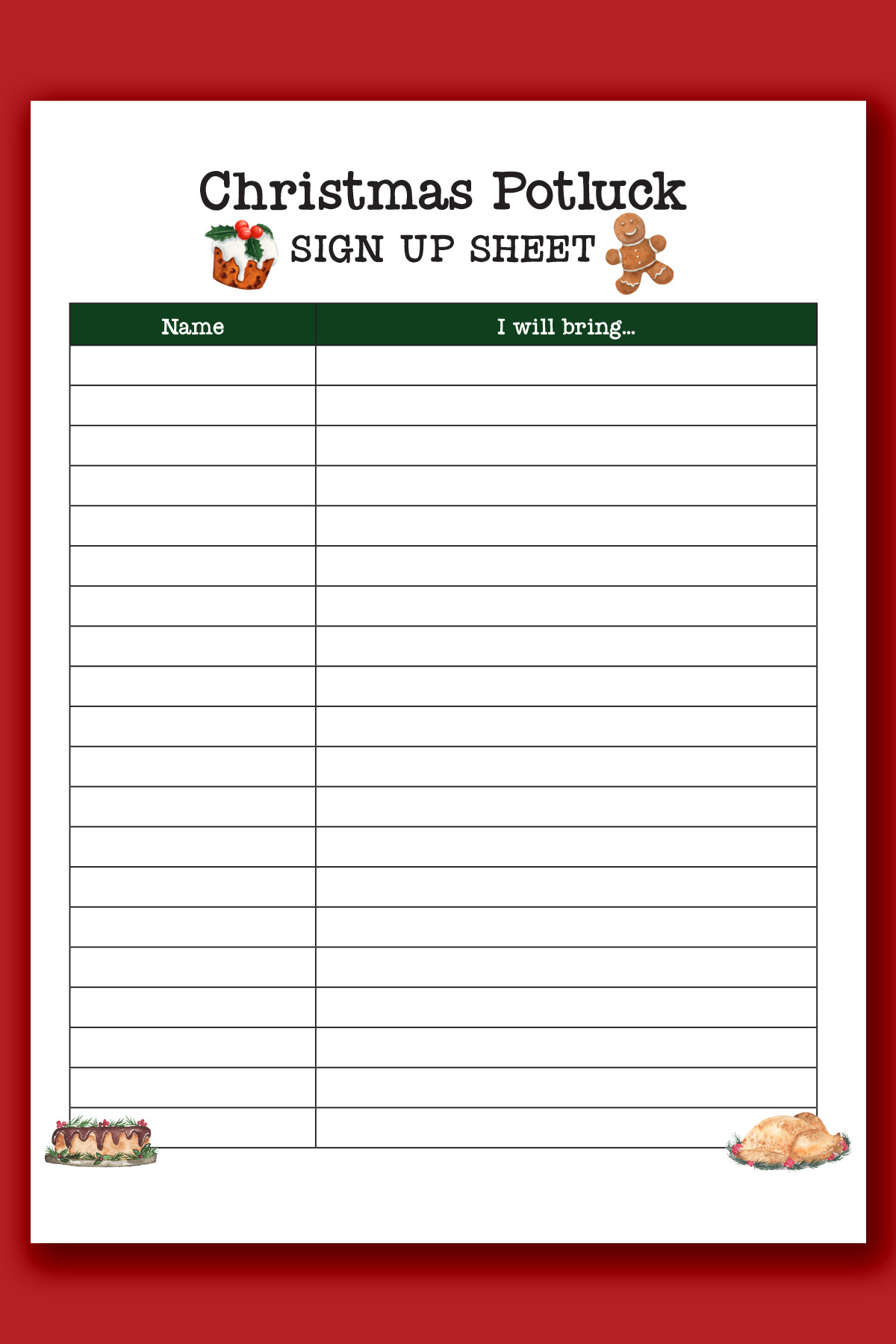 Christmas Potluck Sign Up Sheet Free Printable with Christmas Party Sign Up Sheet Printable