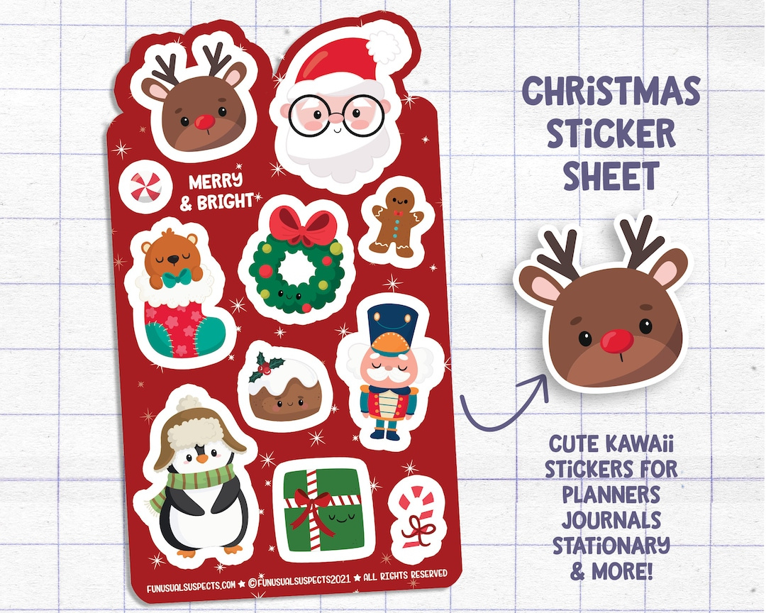 Christmas Sticker Sheet, Merry And Bright, Christmas Stickers, Stickers For  Planner Journal, Cute Stationary, Planner Sticker Sheet - Etsy.de with regard to Printable Christmas Stickers Sheet