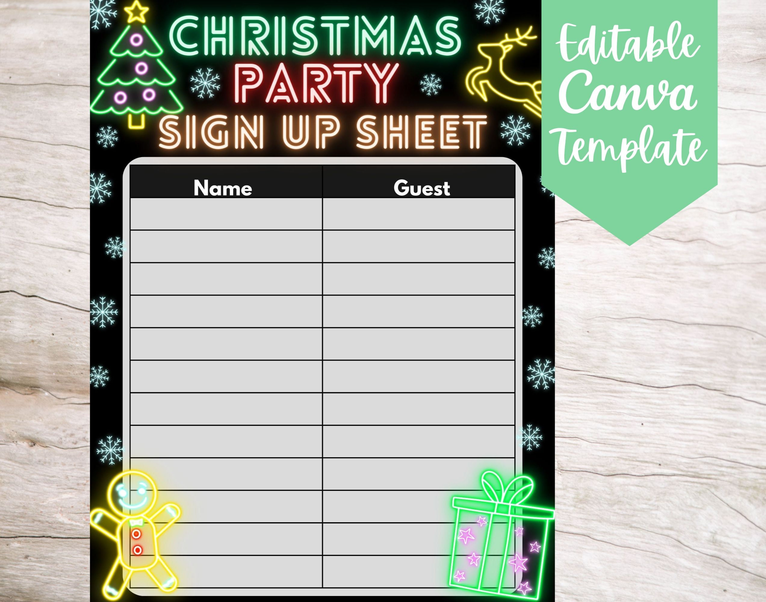 Editable And Printable Neon Christmas Party Sign Up Sheet Template pertaining to Christmas Party Sign Up Sheet Printable