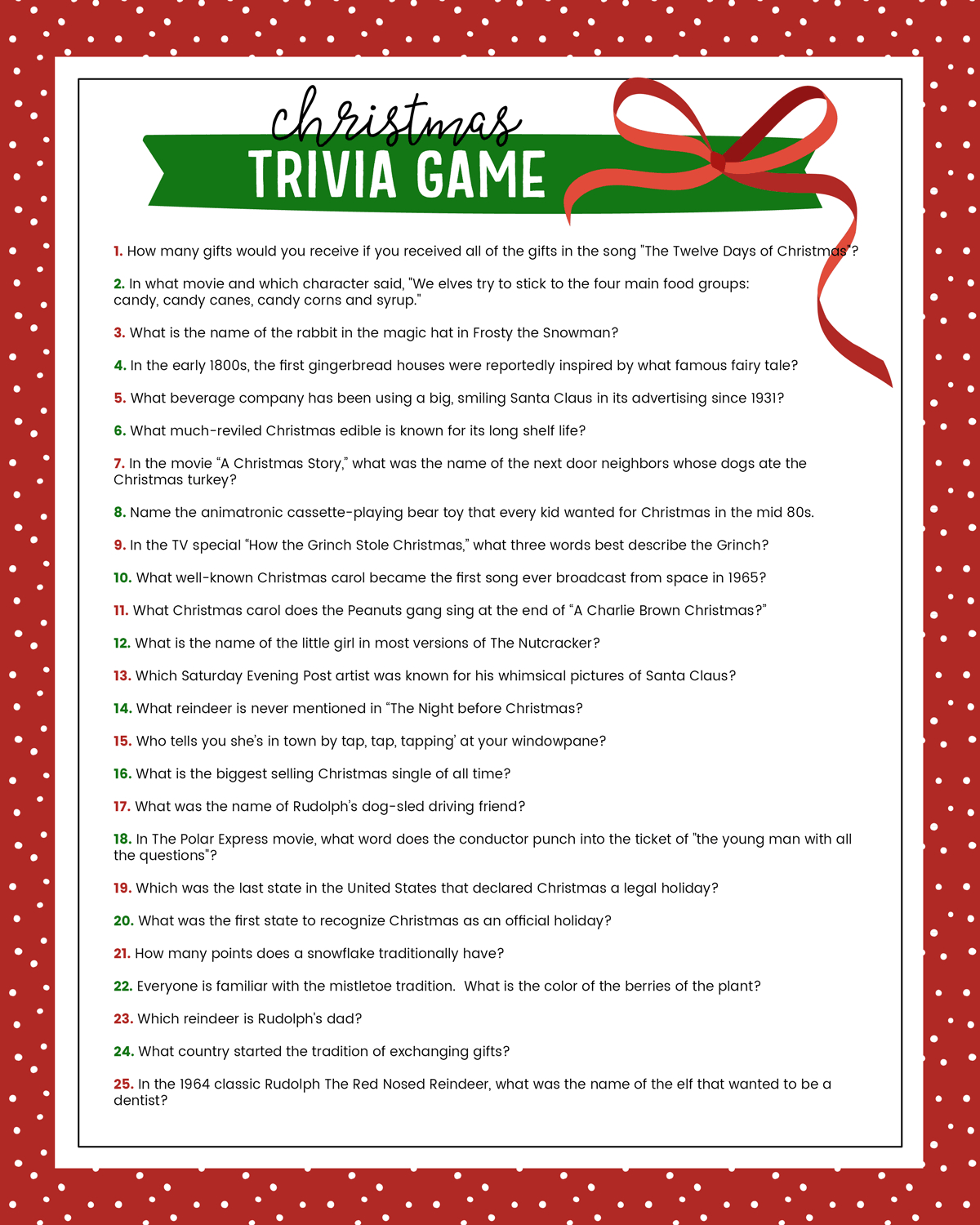 Free Christmas Trivia Printables {Games For The Family!} | Lil&amp;#039; Luna in Christmas Trivia Printable