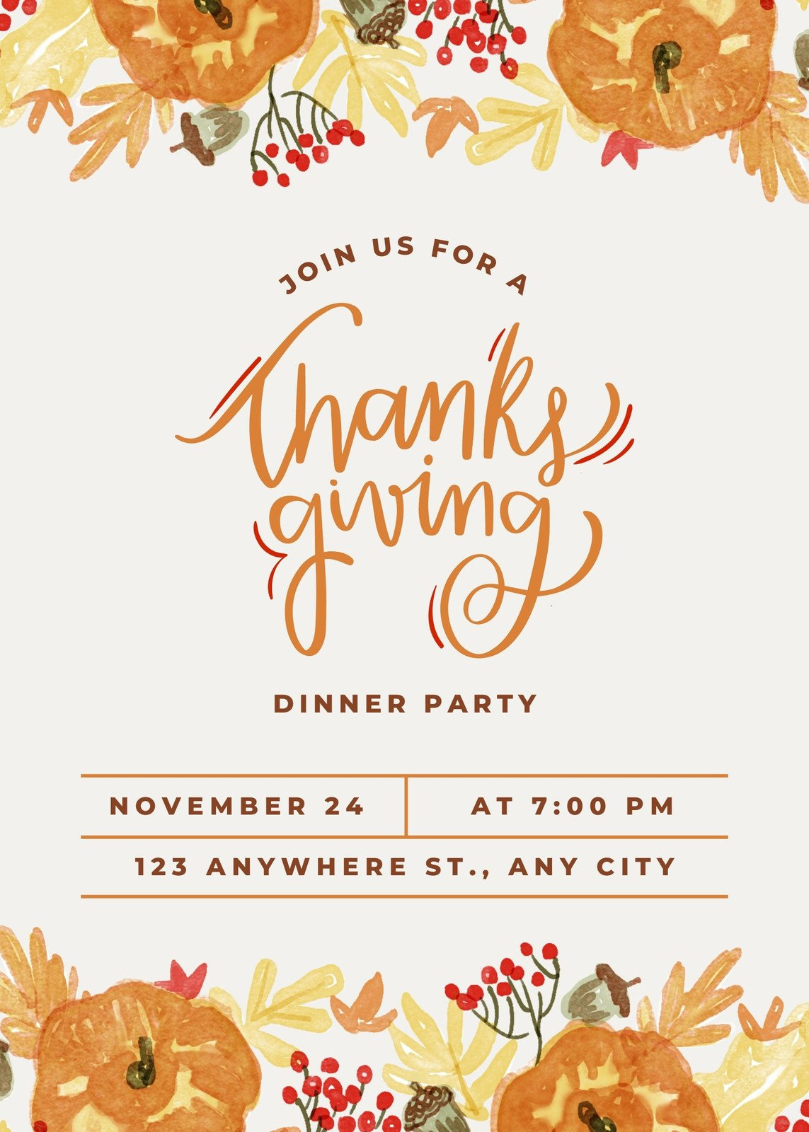 Free Custom Printable Thanksgiving Invitation Templates | Canva with regard to Thanksgiving Invitations Printable