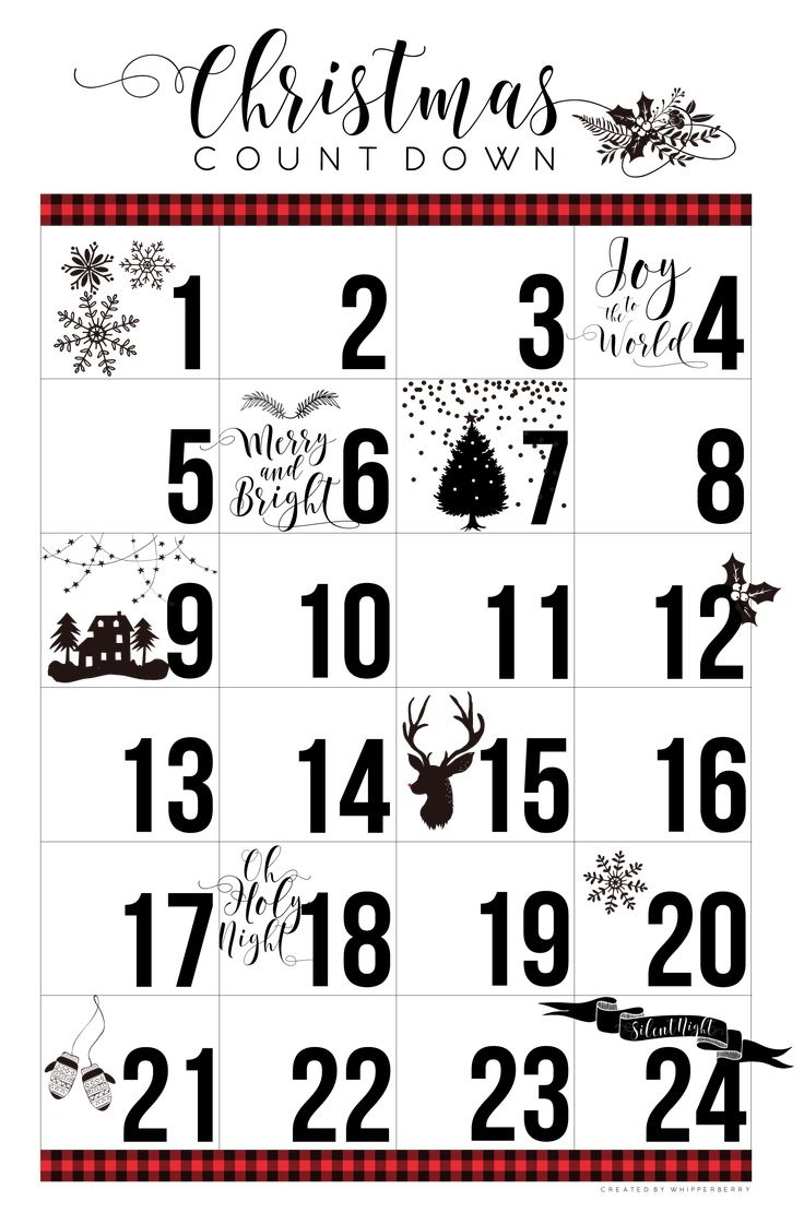 Free Printable Christmas Countdown Calendar for Printable Christmas Countdown Calendar Black