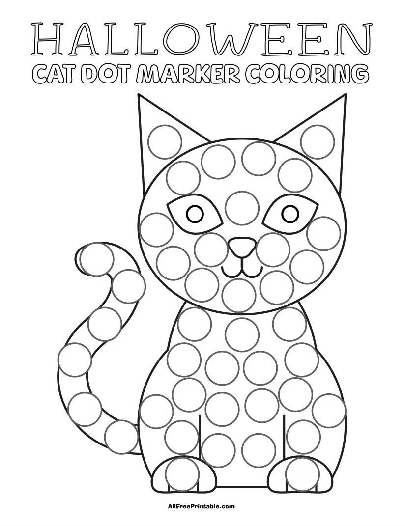 Halloween Cat Dot Marker Coloring Page – Free Printable within Printable Halloween Cat Dot Marker Coloring Page