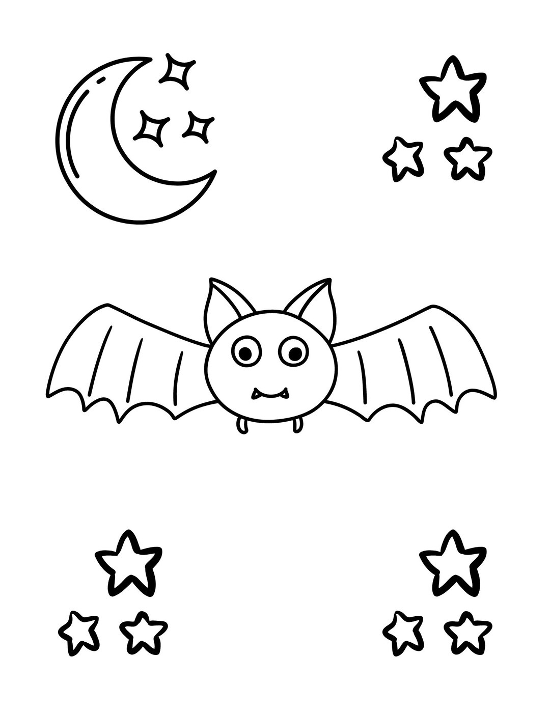 Halloween Coloring Page-Bat And Stars - Etsy Australia intended for Halloween Bat Coloring Page Printable