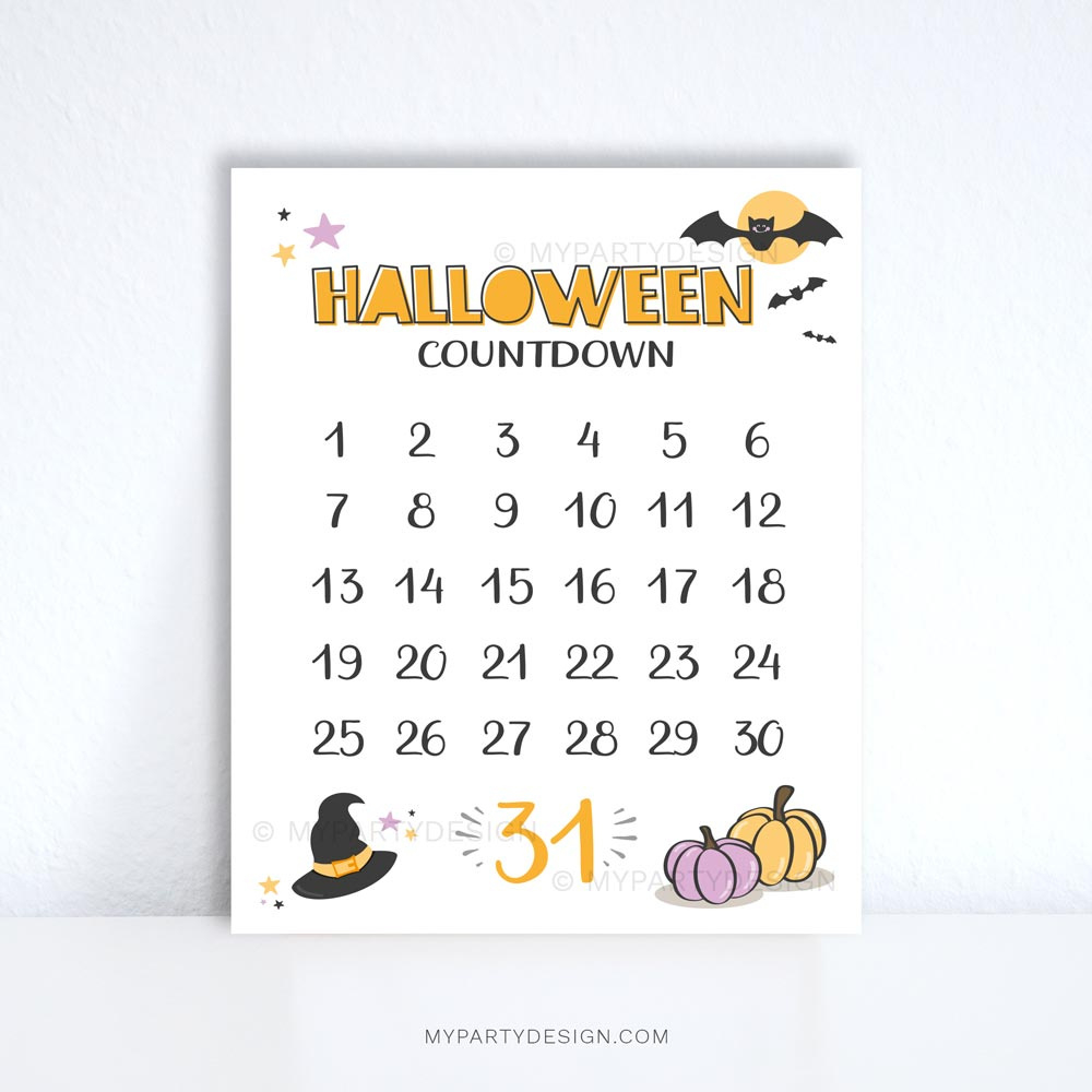 Halloween Countdown Calendar, Printable Pdf - My Party Design throughout Printable Halloween Countdown Calendar