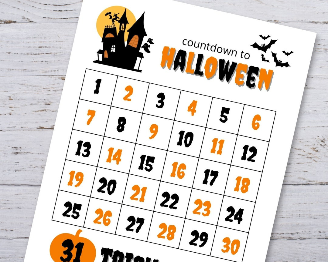 Halloween Countdown Printable, Countdown To Halloween, Days Until for Printable Halloween Countdown Calendar